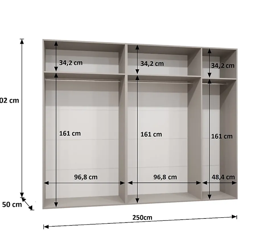 Armoire a portes battantes Piano 1 250 x H. 202 x P. 52, 5 portes