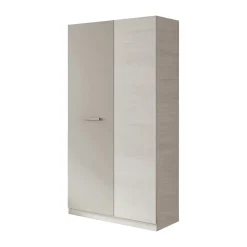Armoire Abilene, armoire de chambre avec 2 portes, armoire avec 3 Etageres et tringle à vêtements, 90x52h200 cm, blanc et marron