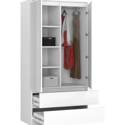 Armoire AKORD S90 avec miroir Blanche 90 cm 2 portes 2 tiroirs façade Blanche 4 étagères 90x51x180 cm