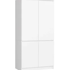 Armoire AKORD S90 Blanche 90 cm 4 portes façade Blanche 4 étagères 90x51x180 cm