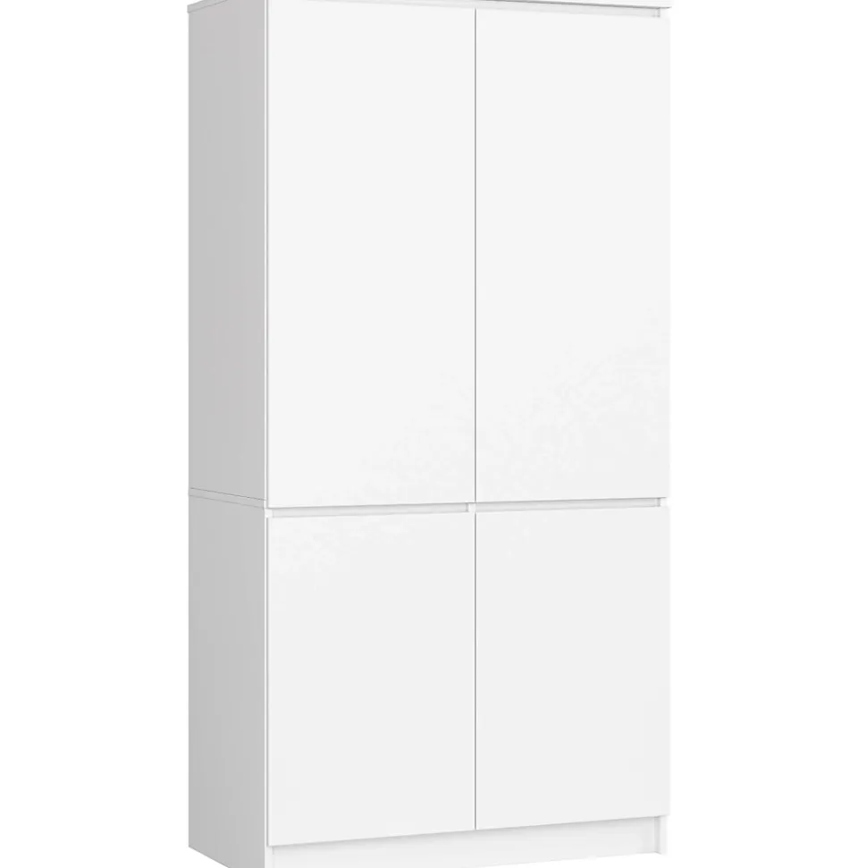 Armoire AKORD S90 Blanche 90 cm 4 portes façade Blanche 4 étagères 90x51x180 cm