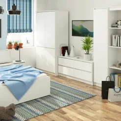 Armoire AKORD S90 Blanche 90 cm 4 portes façade Blanche 4 étagères 90x51x180 cm