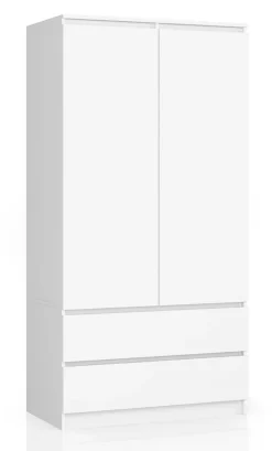 Armoire AKORD S90 Blanche 90 cm 2 portes 2 tiroirs façade Blanche 4 étagères 90x51x180 cm