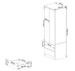 Armoire AKORD S60 Blanche 60 cm 2 portes 2 tiroirs façade Blanche 1 étagère 60x51x180 cm