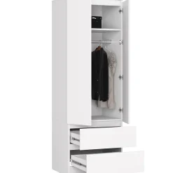 Armoire AKORD S60 Blanche 60 cm 2 portes 2 tiroirs façade Blanche 1 étagère 60x51x180 cm