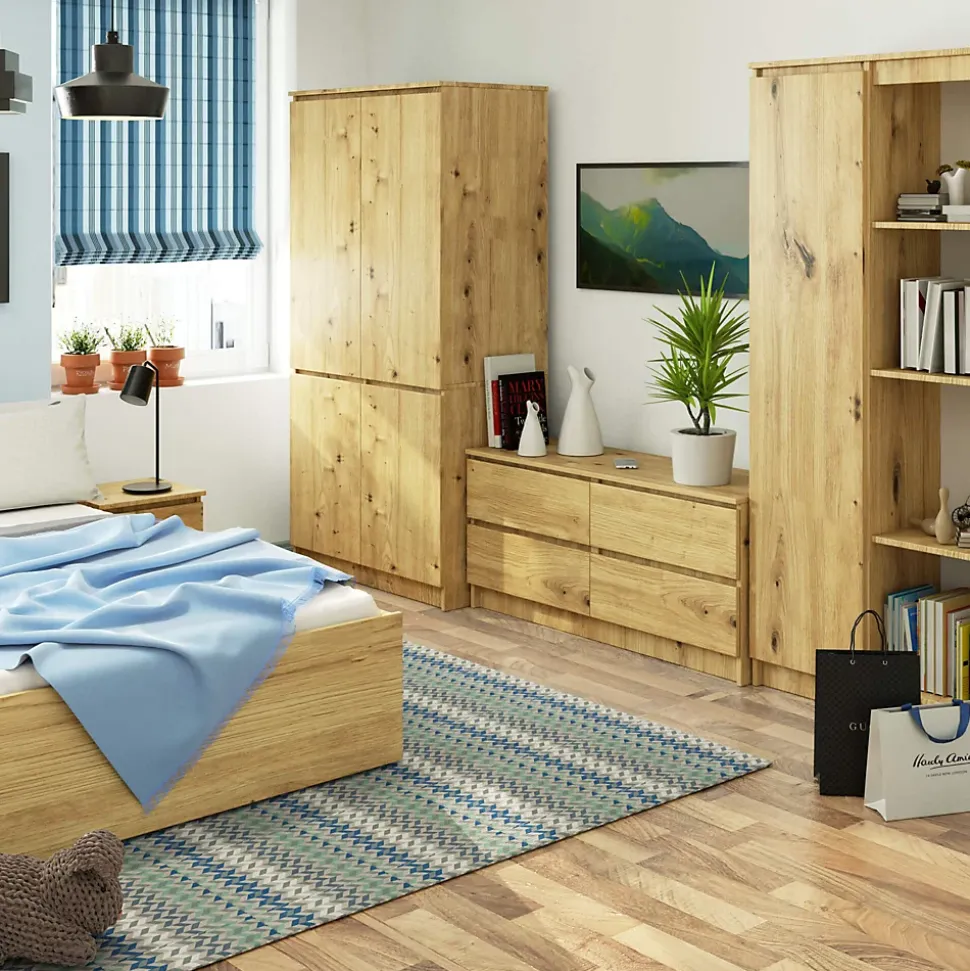 Armoire AKORD S90 Chêne Artisan 90 cm 4 portes façade Chêne Artisan 4 étagères 90x51x180 cm