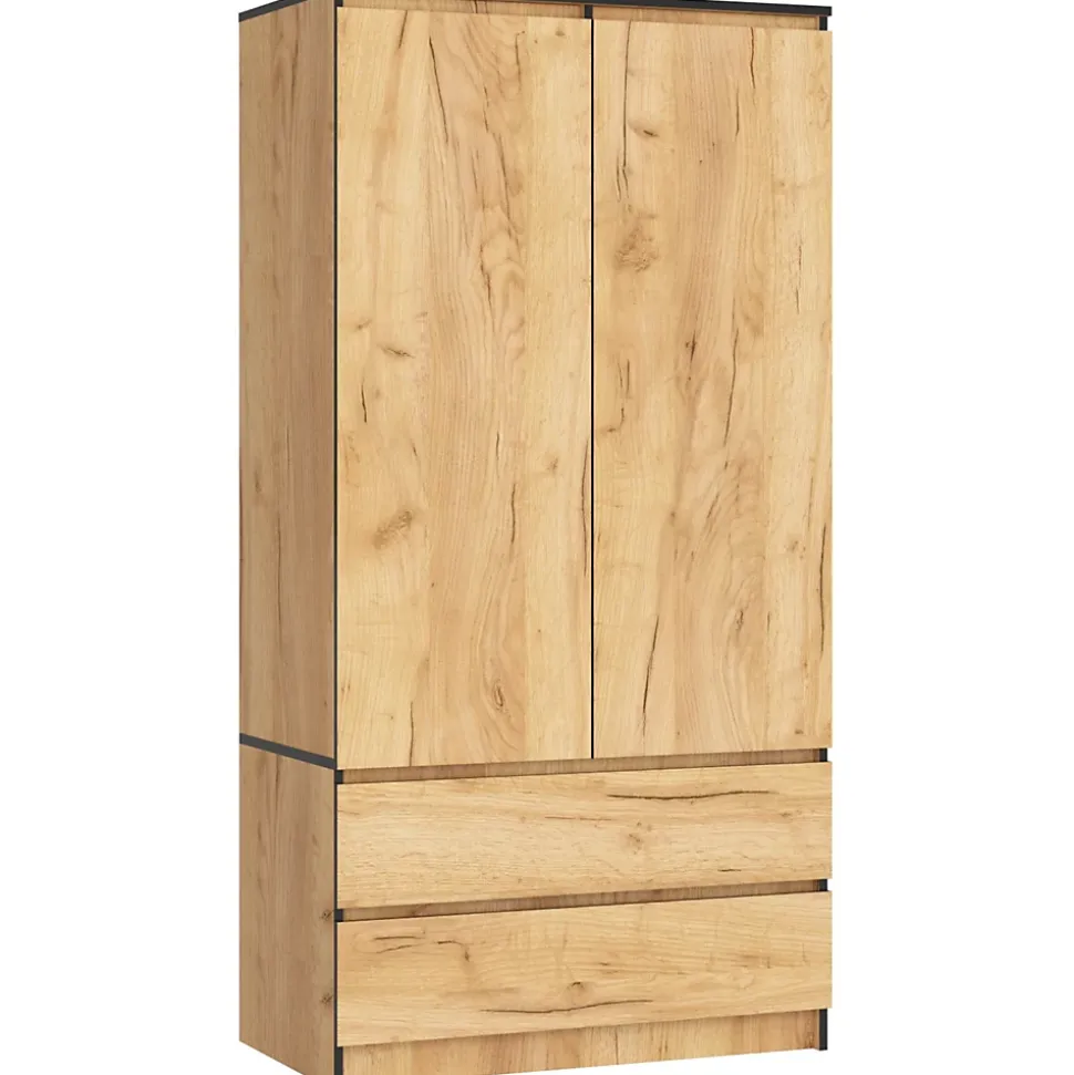 Armoire AKORD S90 Chêne Craft 90 cm 2 portes 2 tiroirs façade Chêne Craft 4 étagères 90x51x180 cm