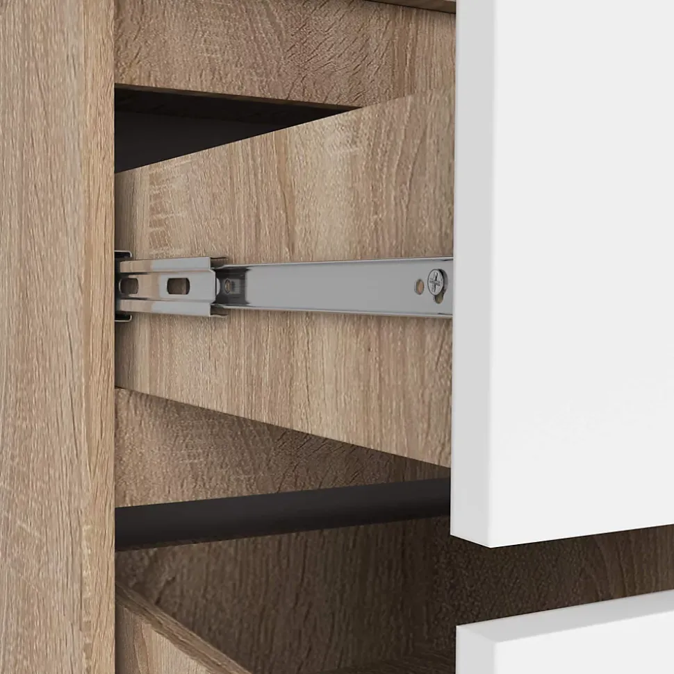 Armoire AKORD S90 Chêne Sonoma 90 cm 2 portes 2 tiroirs façade Blanche 4 étagères 90x51x180 cm
