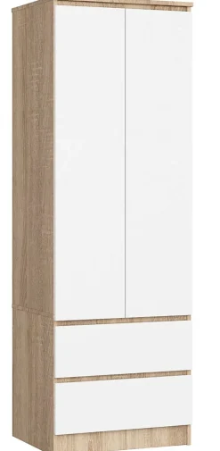 Armoire AKORD S60 Chêne Sonoma 60 cm 2 portes 2 tiroirs façade Blanche 1 étagère 60x51x180 cm