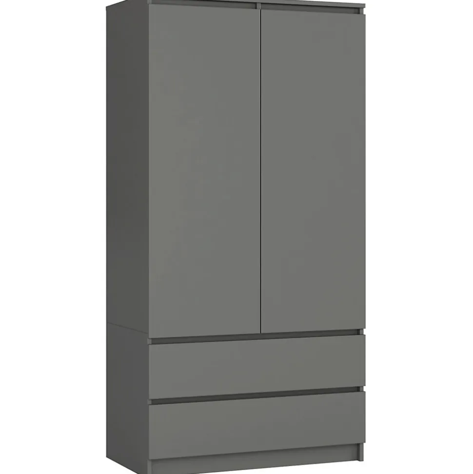 Armoire AKORD S90 Gris Graphite 90 cm 2 portes 2 tiroirs façade Gris Graphite 4 étagères 90x51x180 cm