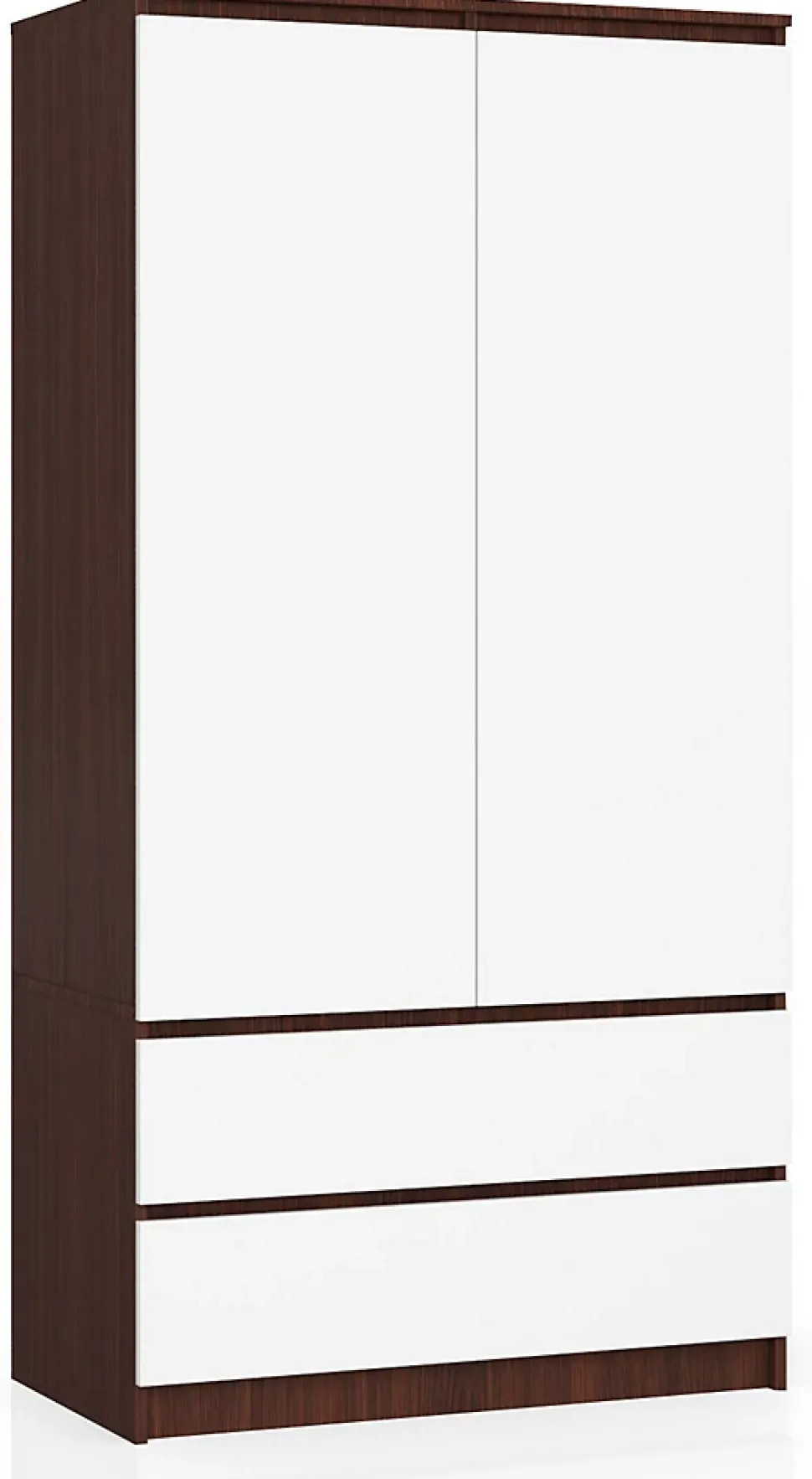 Armoire AKORD S90 Wengé 90 cm 2 portes 2 tiroirs façade Blanche 4 étagères 90x51x180 cm