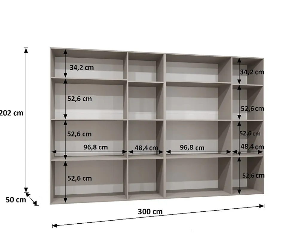 Armoire Alicante 3 a portes battantes H. 202 x L.300 x P. 52, 6 portes