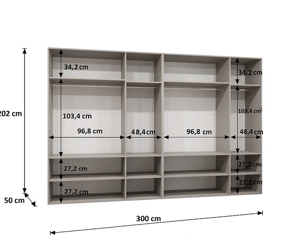 Armoire Alicante 3 a portes battantes H. 202 x L.300 x P. 52, 6 portes