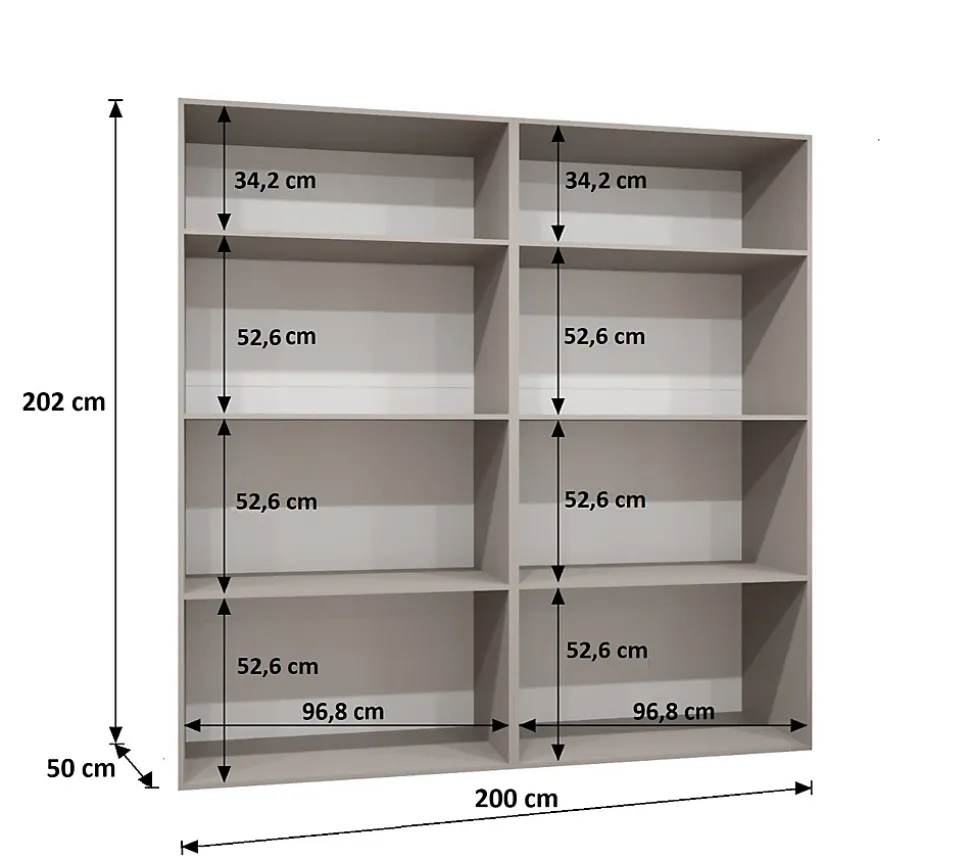 Armoire Alicante 2 a portes battantes H. 202 x L.200 x P. 52, 4 portes