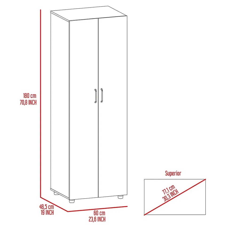 Armoire Aurora en mélamine avec deux étagères et une tringle à vêtements , 180 cm X 60 cm X 48.5 cm , Noir