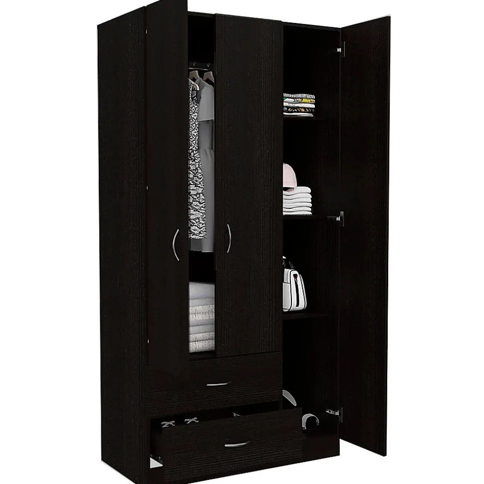 Armoire Austral 3 portes avec deux tiroirs, 179.83 cm X 89.91 cm X 46.99 cm , Noir