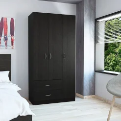 Armoire Austral 3 portes avec deux tiroirs, 179.83 cm X 89.91 cm X 46.99 cm , Noir
