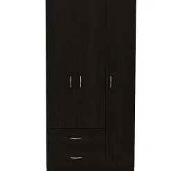 Armoire Austral 3 portes avec deux tiroirs, 179.83 cm X 89.91 cm X 46.99 cm , Noir