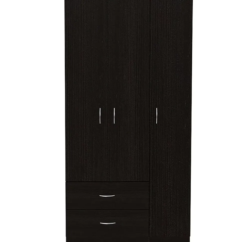 Armoire Austral 3 portes avec deux tiroirs, 179.83 cm X 89.91 cm X 46.99 cm , Noir