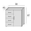 Armoire Avec 1 Porte, 4 Tiroirs Et Un Plateau De Rangement Gris Béton