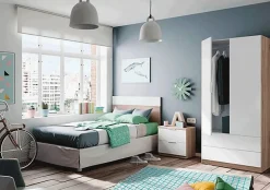 Armoire avec 2 portes 2 tiroirs Coloris chêne et blanc - Dim : L 81 x H 180 x P 52 cm