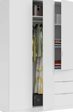 Armoire avec 3 portes coloris blanc - 200 x 135 x 52 cm