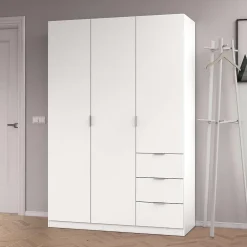 Armoire avec 3 portes coloris blanc - 200 x 135 x 52 cm