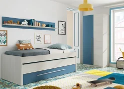 Armoire avec 2 portes coloris Blanc Alpes / bleu en mélamine - Dim : 200 x 90 x 52 cm