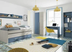 Armoire avec 2 portes coloris Blanc Alpes / bleu en mélamine - Dim : 200 x 90 x 52 cm