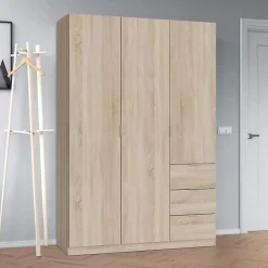 Armoire avec 3 portes coloris chêne canadien - 200 x 135 x 52 cm