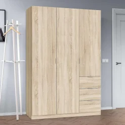 Armoire avec 3 portes coloris chêne canadien - 200 x 135 x 52 cm