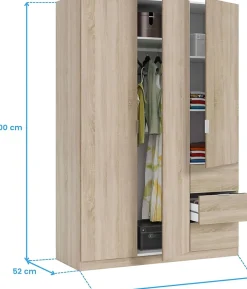 Armoire avec 3 portes coloris chêne canadien - 200 x 135 x 52 cm