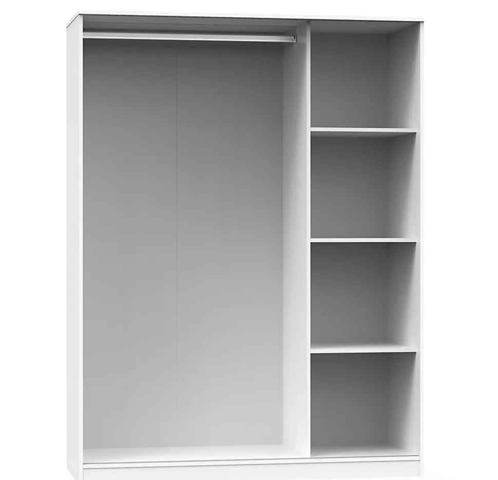 Armoire avec 3 portes coulissantes coloris blanc - Hauteur 200 x Longueur 150 x Profondeur 55 cm