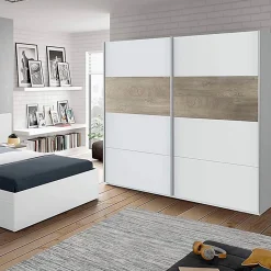 Armoire avec 2 portes coulissantes coloris Alaska chêne à nœuds / blanc artic - Hauteur 200 x Longueur 180 x Profondeur 60 cm