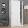 Armoire avec 2 Portes Coulissantes coloris Blanc - Dim : L 100 cm x H 200 x P 50 cm