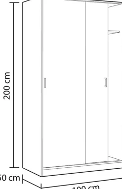 Armoire avec 2 Portes Coulissantes coloris Blanc - Dim : L 100 cm x H 200 x P 50 cm