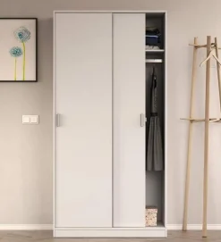 Armoire avec 2 Portes Coulissantes coloris Blanc - Dim : L 100 cm x H 200 x P 50 cm