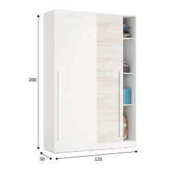 Armoire avec 2 portes coulissantes coloris blanc artic / blanc poli - Hauteur 200 x Longueur 120 x Profondeur 50 cm