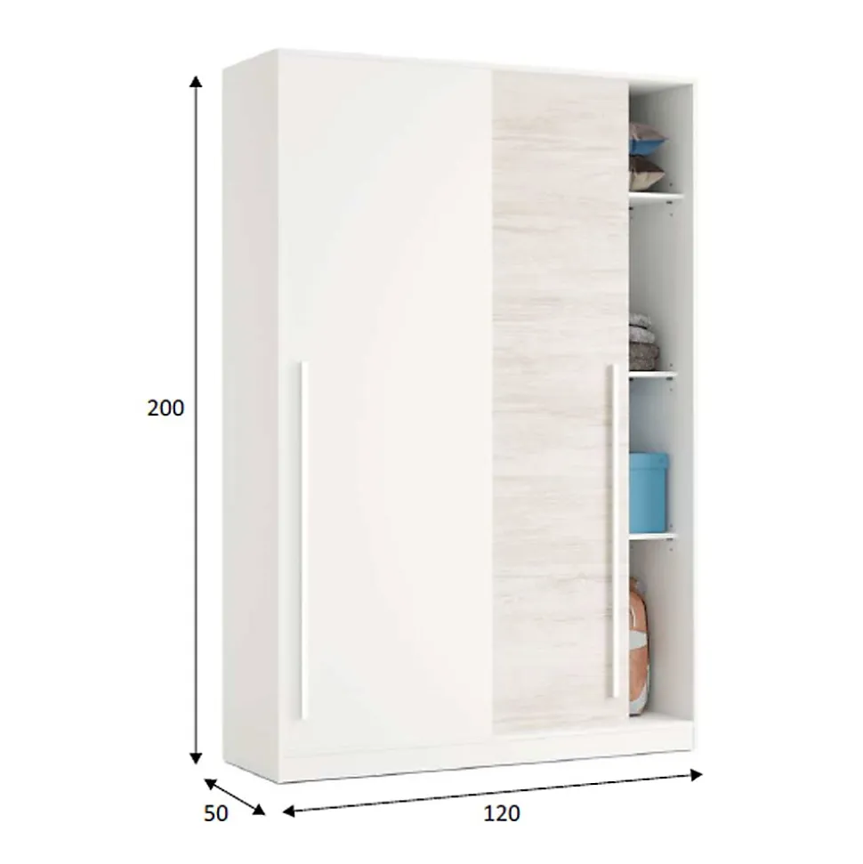 Armoire avec 2 portes coulissantes coloris blanc artic / blanc poli - Hauteur 200 x Longueur 120 x Profondeur 50 cm