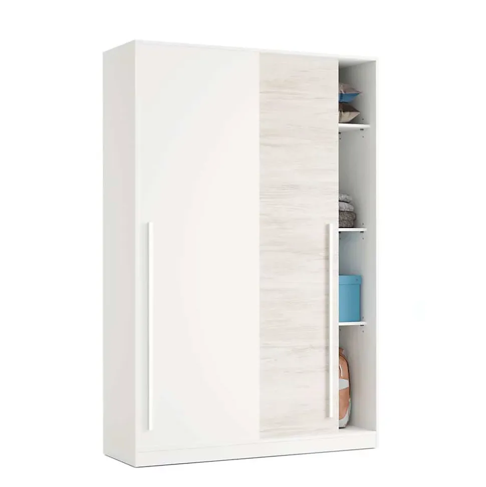 Armoire avec 2 portes coulissantes coloris blanc artic / blanc poli - Hauteur 200 x Longueur 120 x Profondeur 50 cm