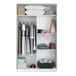 Armoire avec 2 portes coulissantes coloris blanc artic / blanc poli - Hauteur 200 x Longueur 120 x Profondeur 50 cm