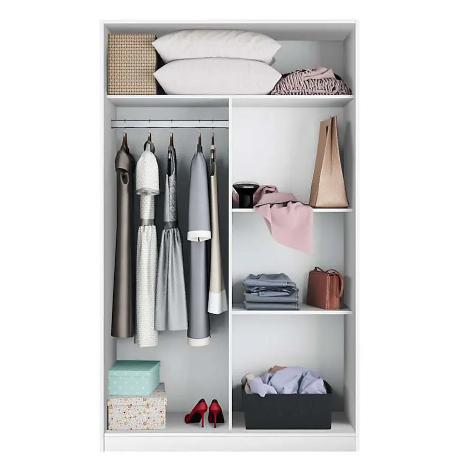 Armoire avec 2 portes coulissantes coloris blanc artic / blanc poli - Hauteur 200 x Longueur 120 x Profondeur 50 cm