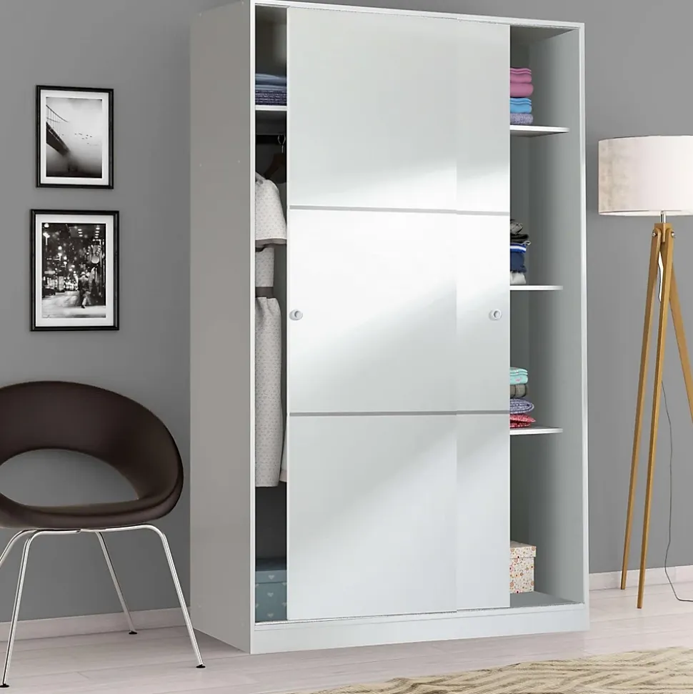 Armoire avec 2 portes coulissantes coloris blanc - Dim : L 120 x H200 x P 50 cm