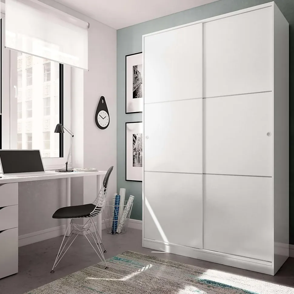 Armoire avec 2 portes coulissantes coloris blanc - Dim : L 120 x H200 x P 50 cm