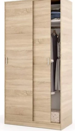Armoire avec 2 Portes Coulissantes décor chêne canadien - Dim : L 100 cm x H 200 x P 50 cm