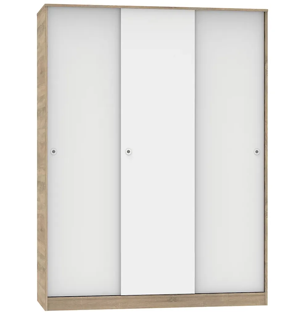 Armoire avec 3 portes coulissantes coloris Cambrian/Blanc - Hauteur 200 x Longueur 150 x Profondeur 55 cm