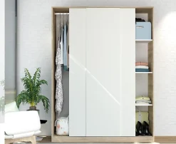 Armoire avec 3 portes coulissantes coloris Cambrian/Blanc - Hauteur 200 x Longueur 150 x Profondeur 55 cm