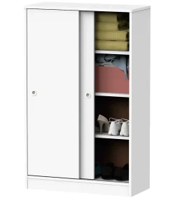 Armoire avec 2 portes coulissantes coloris blanc - Hauteur 120 x Longueur 74 x Profondeur 33 cm