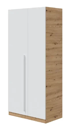 Armoire avec 2 portes en panneaux de particules mélaminés blanc artik/chêne - Longueur 90 x Profondeur 52 x Hauteur 200 cm
