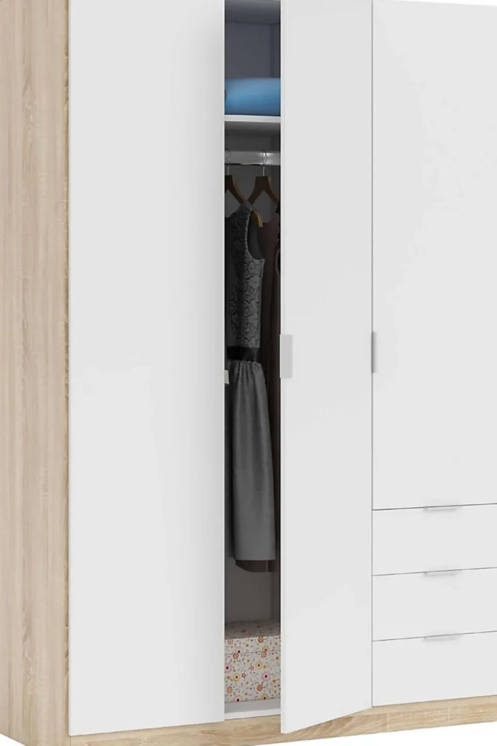 Armoire avec 3 portes et 3 tiroirs Coloris chêne et blanc - Dim : L 121 x H 180 x P 52 cm